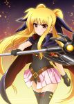  1girl blonde_hair diesel-turbo fate_testarossa gloves leotard long_hair lyrical_nanoha mahou_shoujo_lyrical_nanoha mahou_shoujo_lyrical_nanoha_the_movie_1st red_eyes solo thigh-highs 