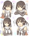  1girl :d ^_^ bare_shoulders black_eyes black_gloves black_hair closed_eyes elbow_gloves gloves hair_down hair_ornament kantai_collection mashayuki open_mouth sailor_collar scarf sendai_(kantai_collection) short_hair smile translated two_side_up white_background white_scarf 
