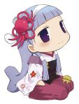  1girl blue_hair chibi hair_ornament japanese_clothes kannagi kanpachi long_hair nagi octopus pachi_(kanpachi) seashell seiza shell sitting solo starfish violet_eyes yuuki_shin&#039;ichi 