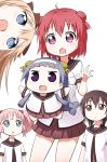  5girls akaza_akari black_eyes black_hair blonde_hair blue_eyes blue_hair chibi cosplay crossover funami_yui kannagi kanpachi multiple_girls nagi pachi_(kanpachi) pink_hair redhead school_uniform toshinou_kyouko violet_eyes yoshikawa_chinatsu yuru_yuri yuuki_shin&#039;ichi 