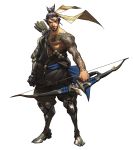  black_hair boots bow_(weapon) hanzo_(overwatch) highres official_art overwatch samurai tattoo weapon 