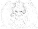  1girl absurdres breasts hatsune_miku headphones highres jaco lineart long_hair looking_at_viewer monochrome smile solo twintails vocaloid 