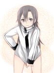  1boy black_eyes black_hair kirito kirito_(sao-ggo) long_hair no_pants nyame shirt_pull sword_art_online trap 