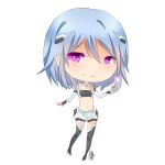  1girl alpha_(acerailgun) blue_hair boots borrowed_character chibi detached_sleeves full_body navel original pink_eyes robot_girl shouu-kun signature smile solo thigh-highs thigh_boots transparent_background 