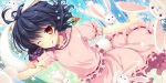  :p animal animal_ears asami_asami black_hair bunny_tail carrot_necklace dress flat_chest frilled_dress frilled_skirt frills inaba_tewi one_eye_closed pink_dress polka_dot polka_dot_background puffy_short_sleeves puffy_sleeves rabbit rabbit_ears red_eyes short_hair short_sleeves skirt skirt_set tail tongue tongue_out touhou 