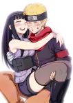  1boy 1girl 774_(nanashi) black_hair blonde_hair blush closed_eyes couple hetero hyuuga_hinata lavender_eyes long_hair naruto naruto:_the_last one_eye_closed short_hair thigh-highs uzumaki_naruto 