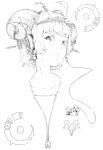  1girl absurdres headphones highres horns jaco lineart looking_at_viewer monochrome original solo 