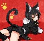  agemono animal_ears character_request lying one_eye_closed shorts tail yellow_eyes 