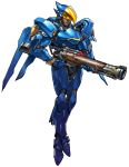  armor dark_skin fareeha_amari gun highres jetpack official_art overwatch pharah_(overwatch) rocket_launcher simple_background solo visor weapon 