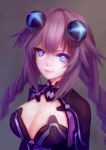  1girl bodysuit braid breasts bust choujigen_game_neptune cleavage hair_ornament highres lips long_hair neptune_(choujigen_game_neptune) neptune_(series) purple_hair solo sxbzero twin_braids violet_eyes 