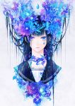  1girl blue_eyes flower highres long_hair original school_uniform serafuku water_drop yuuno_(yukioka) 