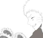  1boy closed_eyes flower highres monochrome narita_(nacyanon) naruto short_hair smile sunflower uzumaki_naruto 