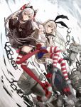  2girls absurdres amatsukaze_(kantai_collection) anchor_hair_ornament arm_grab ascot black_panties blonde_hair blue_eyes blue_skirt breasts brown_eyes brown_shirt chain elbow_gloves full_body garter_straps gloves guangfu_bao_tong_meng0-0 hair_ribbon hair_tubes hairband highleg highleg_panties highres kantai_collection lifebuoy long_hair long_sleeves looking_at_viewer midriff miniskirt multiple_girls navel neckerchief open_mouth panties pleated_skirt rensouhou-chan rensouhou-kun ribbon sailor_collar school_uniform serafuku shimakaze_(kantai_collection) shinkaisei-kan silver_hair skirt sleeveless small_breasts smile thigh-highs underwear very_long_hair white_gloves zettai_ryouiki 