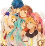  2boys 4girls 8&#039;108 aqua_hair blonde_hair blue_hair bow brown_hair crying detached_sleeves family hair_bow hair_ornament hairband hairclip happy hatsune_miku hug kagamine_len kagamine_rin kaito long_hair looking_at_another megurine_luka meiko midriff multiple_boys multiple_girls necktie pink_hair scarf short_hair simple_background sketch smile tears twintails vocaloid white_background wiping_tears 