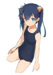  +_+ 1girl aqua_eyes collarbone cowboy_shot hair_ornament long_hair looking_at_viewer school_swimsuit shinbasaki sketch smile solo swimsuit twintails 