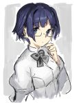  1girl blue_eyes blue_hair glasses hakamichi_shizune katawa_shoujo school_uniform semi-rimless_glasses short_hair sketch solo under-rim_glasses weee_(raemz) 