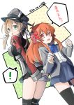  ! 2girls anchor_hair_ornament aqua_eyes blonde_hair bow covering covering_ass cowboy_shot crossover gekkan_shoujo_nozaki-kun gloves hair_bow hat kantai_collection long_hair low_twintails microskirt multiple_girls nerokuro open_mouth orange_hair ozawa_ari panties pantyshot pantyshot_(standing) peaked_cap pink_eyes polka_dot polka_dot_bow prinz_eugen_(kantai_collection) sakura_chiyo school_uniform seiyuu_connection sketch skirt spoken_exclamation_mark standing thigh-highs translation_request twintails twitter_username underwear white_gloves white_panties zettai_ryouiki 