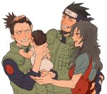  2boys 2girls baby beard black_hair carrying cigarette facial_hair family father_and_daughter fingerless_gloves forehead_protector gloves long_hair mother_and_daughter mtmting multiple_boys multiple_girls nara_shikamaru naruto naruto_shippuuden ponytail sarutobi_asuma smile what_if yuuhi_kurenai 