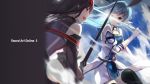  2girls asuna_(sao) asuna_(sao-alo) black_hair blue_hair fighting hairband highres multiple_girls pointy_ears swd3e2 sword sword_art_online weapon yuuki_(sao) 