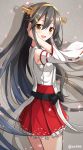  1girl :d bare_shoulders black_hair brown_eyes detached_sleeves hair_ornament hairband hairclip haruna_(kantai_collection) japanese_clothes kantai_collection long_hair nikkunemu nontraditional_miko open_mouth skirt smile solo twitter_username very_long_hair 