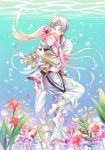  1boy 1girl bekkourico closed_eyes flower kakumeiki_valvrave l-elf lieselotte long_hair pink_hair silver_hair twintails underwater 