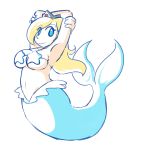  1girl armpits arms_up blonde_hair blue_eyes breasts crown fupoo large_breasts long_hair super_mario_bros. mermaid monster_girl rosalina_(mario) shell shell_bikini smile solo super_mario_bros. super_mario_galaxy under_boob 