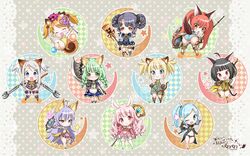  6+girls animal_ears ass axe black_hair blonde_hair blue_eyes blue_hair bow_(weapon) braid broom brown_eyes brown_hair cat_ears chibi closed_eyes dog_ears dress elin_(tera) from_behind green_eyes green_hair highres horns lance long_hair looking_back mojarin_(kihara_mojarin) multiple_girls one_eye_closed panties pink_eyes pink_hair polearm ponytail purple_hair rabbit_ears red_eyes shield short_dress short_hair silver_hair smile tail tera_online thigh-highs twin_braids twintails underwear violet_eyes wallpaper wand weapon 