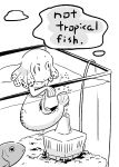  1girl aquarium bubble comic english fish highres mermaid minigirl monochrome monster_girl nobuyoshi_samurai original partially_submerged solo tubetop 