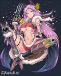  1girl animal_ears breasts capelet claw_(weapon) fur_trim gradient_hair halterneck light_particles long_hair multicolored_hair navel official_art original pink_hair purple_hair red_eyes sitting solo spread_legs tattoo thigh_strap thousand_memories under_boob 