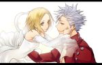  1boy 1girl ban_(nanatsu_no_taizai) blonde_hair couple dress elaine hand_on_another&#039;s_cheek hand_on_another&#039;s_face hetero long_hair nanasi69 nanatsu_no_taizai red_eyes short_hair silver_hair smile spiky_hair white_dress yellow_eyes 