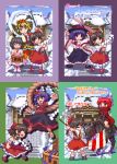  6+girls armor blue_hair box cloak donation_box dress gohei hair_ribbon hair_tubes hakurei_reimu hat horse inaba_tewi japanese_clothes miko multiple_girls nagae_iku oobako payot pixel_art ribbon sekibanki shawl shide skirt snow temple tiger_print toramaru_shou touhou translation_request yasaka_kanako 