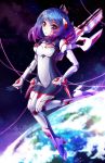  1girl alpha_(acerailgun) blue_hair borrowed_character flat_chest flying full_body highres original pink_eyes planet robot_girl solo space squadra watermark web_address 