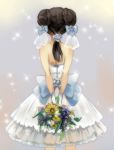  1girl black_hair bouquet double_bun dress flower lan.c long_hair naruto tenten 