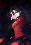  1girl alternate_legwear black_hair blue_eyes fate/stay_night fate_(series) highres hujitaumi jewelry necklace pantyhose solo tohsaka_rin toosaka_rin two_side_up 