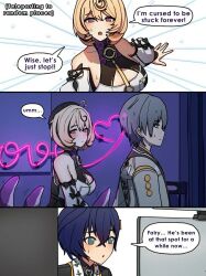 1boy belle_(zenless_zone_zero) dorahdew multiple_girls scylla short_hair wise_(zenless_zone_zero) yidhari_(zenless_zone_zero) yidhari_murphy zenless_zone_zero