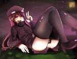  1girl at2. blush enderman high_heels highres hoodie long_hair looking_at_viewer minecraft open_mouth personification smile solo thigh-highs v violet_eyes 