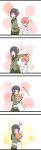  4koma black_hair blush blush_stickers braid comic full-face_blush grey_eyes hands_in_pockets heart highres hiro-nosuke hiromochi_jin hug kantai_collection kitakami_(kantai_collection) orange_hair shirt_pull shota_admiral_(kantai_collection) silent_comic skirt uniform yellow_eyes 