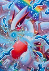  alternate_color enryuu_(pixiv3483358) fangs highres lugia no_humans open_mouth pokemon pokemon_(creature) pokemon_focus rainbow shiny_pokemon solo tail wings 