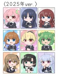  2025 6+girls :3 :d ahoge ando_tazusa animal_ear_hairband animal_ears antenna_hair aqua_background arm_at_side arm_cutout arms_at_sides assault_lily black_capelet black_hair black_hairband black_ribbon black_skirt blonde_hair blue_background blue_eyes blunt_bangs book bottle bow brown_hair capelet cat_ear_hairband cat_ears cattail chibi closed_mouth clothing_cutout clover_hair_ornament collared_shirt cropped_jacket cropped_torso drinking_straw fake_animal_ears fang flower flower_knot four-leaf_clover_hair_ornament futagawa_fumi gradient_background green_eyes green_hair grey_background grey_hair hair_bow hair_flower hair_ornament hair_over_shoulder hair_ribbon hair_scrunchie hairband hand_on_own_arm hand_on_own_chest hand_up hands_up heterochromia high-waist_skirt highres hitotsuyanagi_riri holding holding_book holding_bottle holding_juice_box holding_pen hood hood_down jewelry juice_box juliet_sleeves kaede_johan_nouvel kuo_shenlin long_hair long_sleeves looking_at_viewer miriam_hildegard_von_gropius multiple_girls neck_ribbon one_side_up open_mouth orange_background own_hands_together parted_lips pen pink_background pink_eyes pink_hair plant ponytail puffy_sleeves purple_background ramune red_eyes ribbon ring school_uniform scrunchie shirai_yuyu shirt short_hair short_sleeves skin_fang skirt smile tassel tassel_hair_ornament umi_(s5r1umi_1399) unworn_hairband v-shaped_eyebrows violet_eyes wang_yujia white_background white_bow white_flower white_hairband white_scrunchie white_shirt yellow_background yellow_ribbon yoshimura_thi_mai yurigaoka_girls_academy_school_uniform 