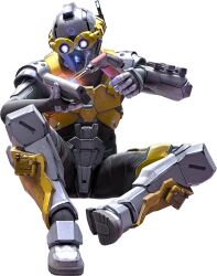  1boy armor blue_eyes boots galactic_federation_trooper goggles gun handgun helmet highres metroid metroid_prime_4:_beyond myles_mackenzie official_art science_fiction solo weapon welding_torch 