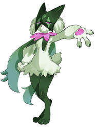  body_fur furry green_fur highres meowscarada nozawa_yukiko pawpads pink_eyes pokemon pokemon_(creature) pokemon_sv short_tail standing tail 