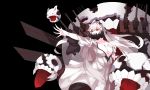  1girl black_background breasts cleavage covered_mouth dress enemy_aircraft_(kantai_collection) hand_on_own_chest horns kantai_collection large_breasts long_hair machinery mask midway_hime miya_star_saa outstretched_arm pale_skin red_eyes shinkaisei-kan simple_background solo very_long_hair white_dress white_hair 