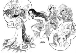 boa_hancock confrontation long_hair medium_hair monkey_d._luffy monkey_d_luffy multiple_boys multiple_girls one_piece sanji_(one_piece) short_hair vinsmoke_reiju