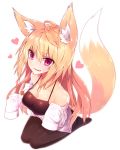  1girl absurdres animal_ears bare_shoulders blonde_hair fox_ears fox_tail heart highres long_hair off_shoulder open_clothes open_shirt original pantyhose red_eyes solo sukemyon tail 