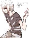  1boy accelerator albino arm_up blood blood_on_face hand_in_pocket red_eyes short_hair smile solo to_aru_majutsu_no_index white_background white_hair 