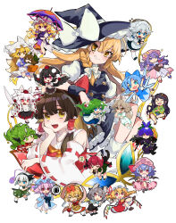  6+girls absurdres animal_ear_fluff animal_ears animal_hat animal_print apron arm_on_another's_head arm_rest ascot bat_wings bird_wings black_dress black_hair black_hairband black_hat black_skirt black_vest black_wings blonde_hair blue_bow blue_capelet blue_dress blue_eyes blue_hair blue_hat blue_kimono blue_shorts blue_skirt blue_tabard book bow braid brooch brown_eyes brown_hair capelet cat_ears cat_tail chen cirno closed_eyes closed_mouth commentary_request cone_horns crescent crescent_hat_ornament crystal crystal_wings cup curly_hair detached_sleeves detached_wings dowsing_rod dress drinking flandre_scarlet flip-flops floating_skull flower flower_on_head fox_ears fox_girl fox_tail frilled_bow frilled_hair_tubes frilled_kimono frilled_skirt frills frog_hair_ornament geta gohei green_dress green_eyes green_hair green_hat green_ribbon green_shirt green_skirt green_vest grey_hair grin hagoromo hair_bow hair_ornament hair_tubes hairband hakurei_reimu hall_jion hand_on_own_cheek hand_on_own_face hat hat_bow hat_ornament hat_ribbon highres hitodama hitodama_print holding holding_cup holding_gohei holding_plate holding_sword holding_umbrella holding_weapon horn_ornament horn_ribbon horns hug ice ice_wings inubashiri_momiji izayoi_sakuya japanese_clothes jewelry kaenbyou_rin katana kimono kirisame_marisa kitsune kochiya_sanae komainu_ears komainu_girl komano_aunn konpaku_youmu konpaku_youmu_(ghost) kudamaki_tsukasa lobelia_(flower) long_hair long_sleeves looking_at_viewer maid maid_headdress mob_cap mouse_ears mouse_girl mouse_tail multicolored_hair multicolored_wings multiple_girls multiple_hair_bows multiple_tails nazrin neck_ribbon nekomata nippaku_zanmu open_book open_mouth patchouli_knowledge pinafore_dress pink_eyes pink_hair pink_hat pink_shirt pink_skirt plate pointy_ears pom_pom_(clothes) purple_bow purple_dress purple_flower purple_hair purple_tabard red_bow red_eyes red_hair red_hat red_ribbon red_shirt red_skirt red_vest remilia_scarlet ribbon ribbon-trimmed_sleeves ribbon_trim romper saigyouji_yuyuko sandals shameimaru_aya shawl sheath sheathed shirt shorts siblings side_braid single_braid single_horn sisters skirt skirt_set sleeping sleeve_garter sleeveless sleeveless_dress smile spoken_squiggle spoken_zzz squiggle streaked_hair striped_clothes striped_dress sword tabard tail teacup tengu-geta tiger_print tokin_hat toramaru_shou touhou triangular_headpiece twin_braids two-tone_hair two_tails umbrella vertical-striped_clothes vertical-striped_dress very_long_hair vest vine_print violet_eyes waist_apron weapon white_bow white_dress white_hat white_romper white_shirt white_shorts wide_sleeves wings witch_hat wolf_ears wolf_girl wolf_tail yakumo_ran yakumo_yukari yellow_ascot yellow_eyes yellow_horns yomotsu_hisami zzz 