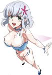  1girl :d amagi_brilliant_park bare_shoulders blush breasts choker cleavage foreshortening green_eyes hair_ornament muse_(amaburi) open_mouth pointy_ears ruuto_(sorufu) short_hair silver_hair sketch smile solo standing 