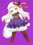  1girl alternate_costume black_legwear halloween horns kantai_collection kobone long_hair looking_at_viewer mini_witch_hat mittens northern_ocean_hime shinkaisei-kan shoes solo yellow_eyes 