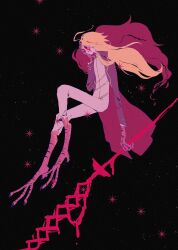  1girl ahoge bird_legs black_background blonde_hair brown_coat coat don_quixote_(project_moon) e.g.o_(project_moon) full_body gold_trim highres holding holding_polearm holding_weapon jacket la_manchaland_(identity)_(project_moon) la_sangre_de_sancho_(e.g.o) lapels limbus_company long_hair notched_lapels pants polearm project_moon sancho_(project_moon) simple_background solo talons weapon white_jacket white_pants yesheng_zong_ren 