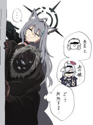  ... 1boy 2boys 2girls ahoge animal_ear_fluff animal_ears black_choker black_dress black_hairband black_halo black_sailor_collar black_serafuku blue_archive broken_halo censored censored_identity choker closed_eyes colored_inner_hair cross cross_hair_ornament dark_halo doodle_sensei_(blue_archive) double_v dress extra_ears extra_eyes gloves grey_hair grey_halo hair_between_eyes hair_ornament hair_over_one_eye hairband halo highres inverted_cross long_hair long_sleeves looking_at_viewer momomatang multicolored_hair multiple_boys multiple_girls neckerchief pink_halo plana_(blue_archive) sailor_collar school_uniform scribble_censor sensei_(blue_archive) serafuku shiroko_terror_(blue_archive) simple_background smile spoken_character spoken_ellipsis underground_dweller_(blue_archive) v white_background white_neckerchief wolf_ears wolf_girl 